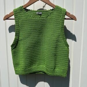 Rachel Comey Lois 100% Cotton Crochet Knit Sleeveless Top Celery Green Sz M $388